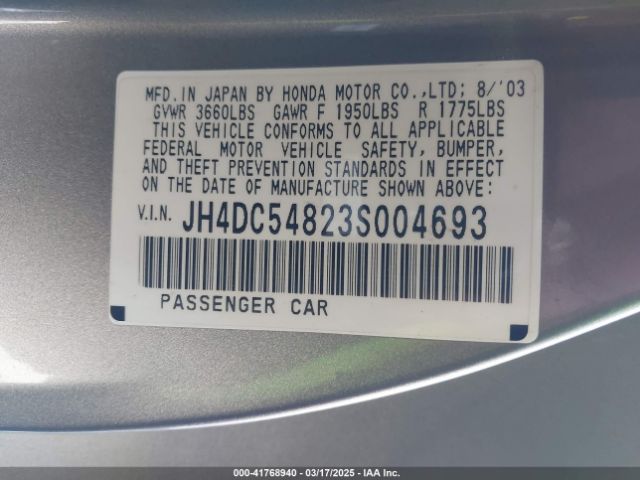 2003 ACURA RSX JH4DC54823S004693 Photo 8