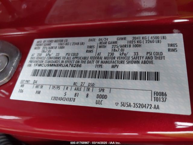 2024 FORD ESCAPE 1FMCU9MN8RUA76286 Photo 8