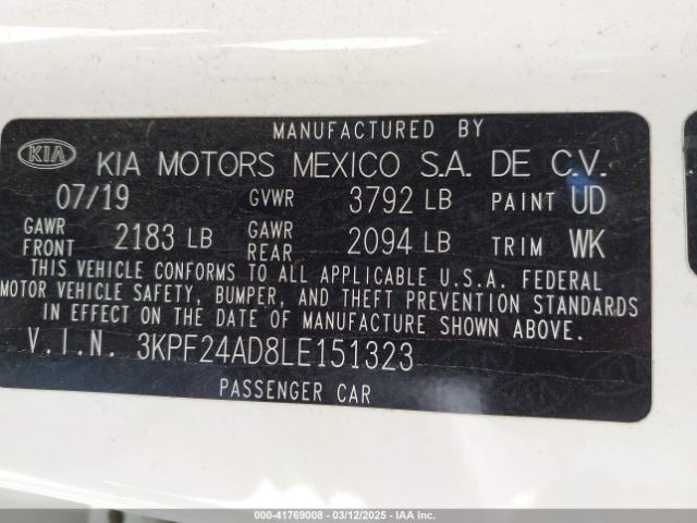 3KPF24AD8LE151323 KIA Forte Lxs
