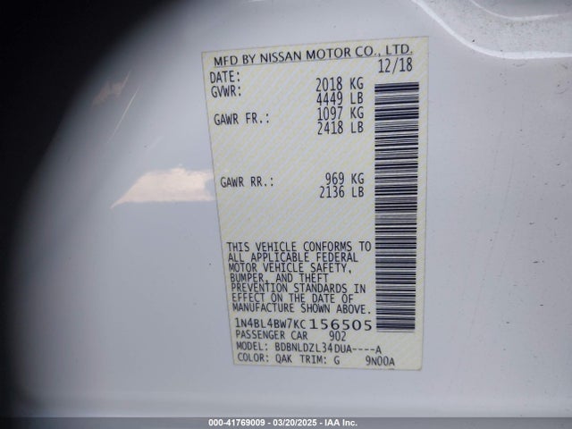 Nissan Altima 2.5 S 2019 1N4BL4BW7KC156505 Image 9