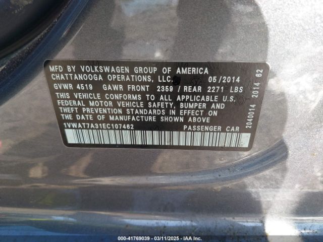 1VWAT7A31EC107462 Volkswagen Passat 1.8t Wolfsburg Edition