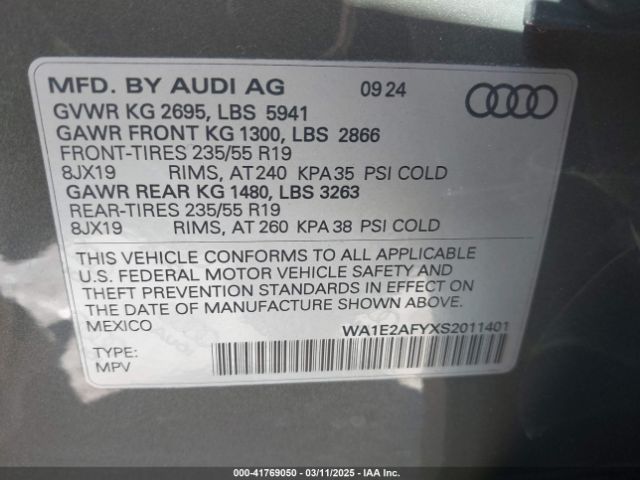 WA1E2AFYXS2011401 Audi Q5 Premium Plus 55 Tfsi E S Line Quattro S Tronic