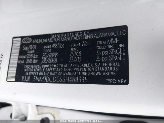 5NMJBCDE6SH468338 Hyundai TUCSON SEL