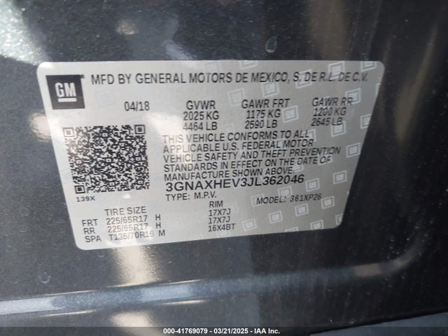 3GNAXHEV3JL362046 Chevrolet EQUINOX LS