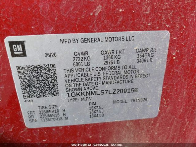 1GKKNMLS7LZ209156 GMC Acadia Fwd Slt