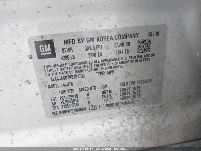 KL4CJASB7KB701733 Buick Encore Fwd Preferred