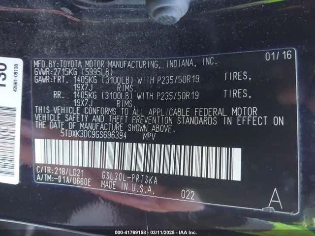 5TDXK3DC9GS696394 Toyota Sienna Se Premium 8 Passenger