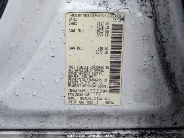 1N4AL3AP6JC222394 Nissan Altima 2.5 Sr