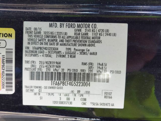 1FA6P8CF4G5223004 Ford Mustang Gt Premium