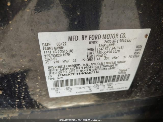 1FMSK7FH1NGA57116 Ford Explorer Limited