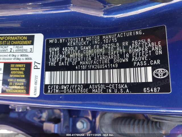 Toyota CAMRY SE 2016 4T1BF1FK2GU541149 Image 9