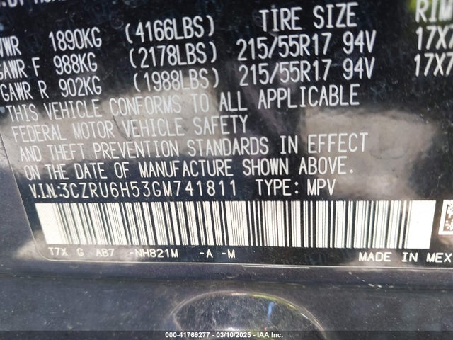 3CZRU6H53GM741811 Honda HR-V EX