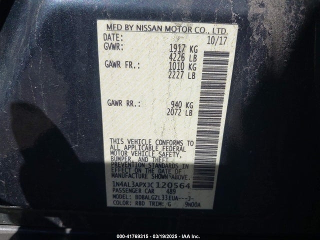 1N4AL3APXJC120564 Nissan Altima 2.5 S