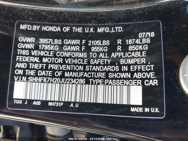 SHHFK7H20JU234286 Honda Civic Lx