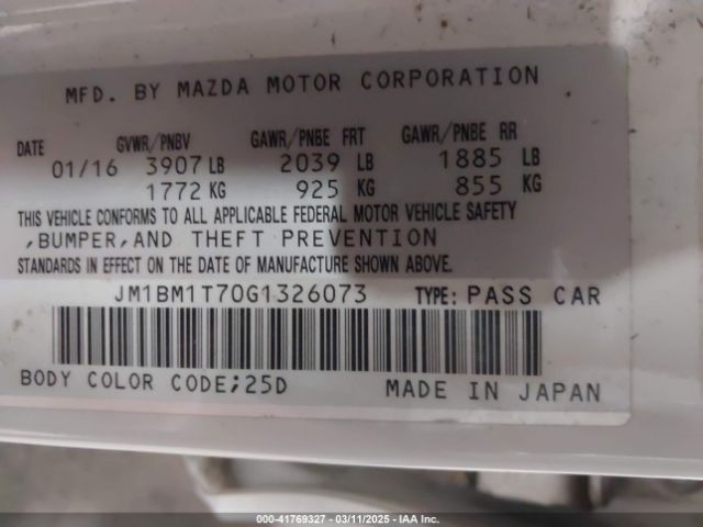 JM1BM1T70G1326073 Mazda Mazda3 I Sport
