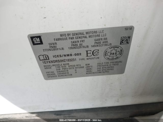 1GYKNDRS0HZ183231 Cadillac XT5 LUXURY