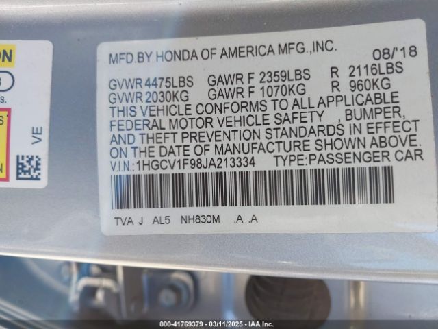 1HGCV1F98JA213334 Honda Accord Touring