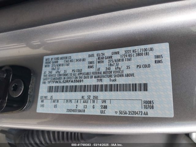 1FTFW3L52RFA55691 Ford F-150 Xlt