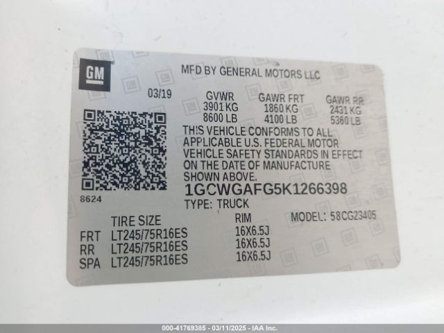 1GCWGAFG5K1266398 Chevrolet Express 2500 Work Van