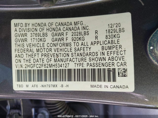 2HGFC2F62MH534127 Honda Civic Lx