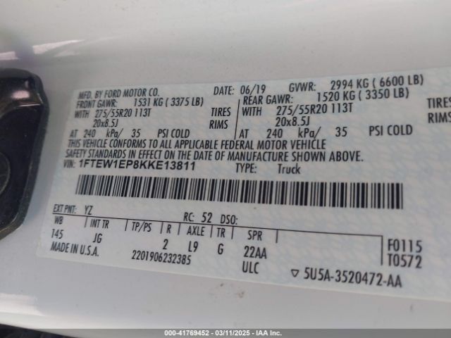 1FTEW1EP8KKE13811 Ford F-150 Xl