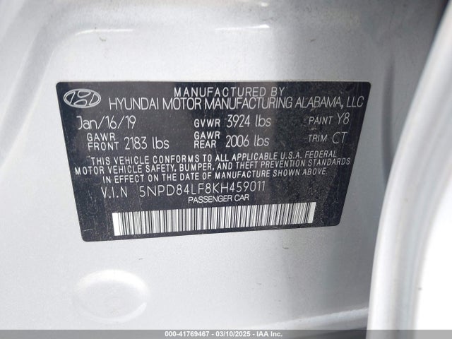 Hyundai ELANTRA SEL 2019 5NPD84LF8KH459011 Image 9