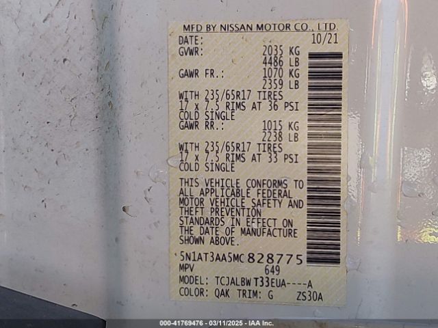 5N1AT3AA5MC828775 Nissan Rogue S Fwd