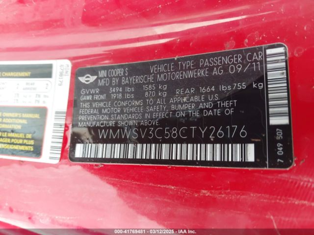 2012 MINI COOPER S WMWSV3C58CTY26176 Photo 8