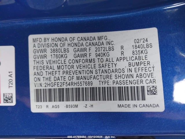 Honda Civic Sport 2024 2HGFE2F54RH557689 Image 9