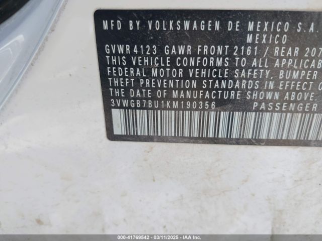 3VWGB7BU1KM190356 Volkswagen Jetta 1.4t Sel Premium