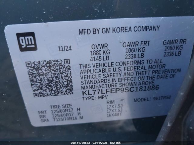 KL77LFEP9SC181886 Chevrolet Trax Fwd Ls
