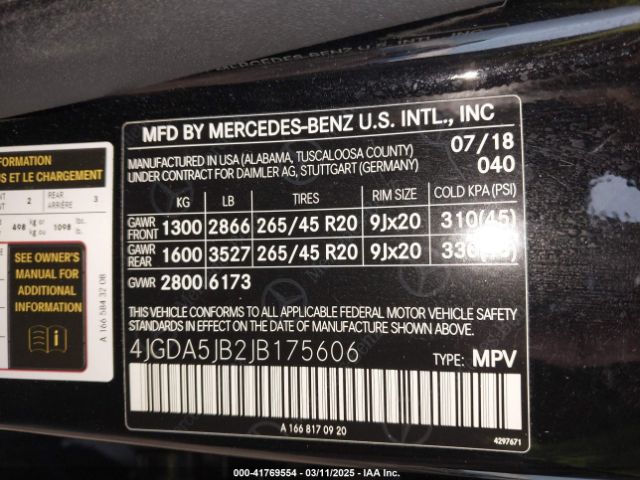 4JGDA5JB2JB175606 Mercedes-Benz GLE 350