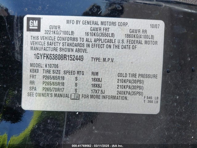 2008 CADILLAC ESCALADE 1GYFK63808R152449 Photo 8
