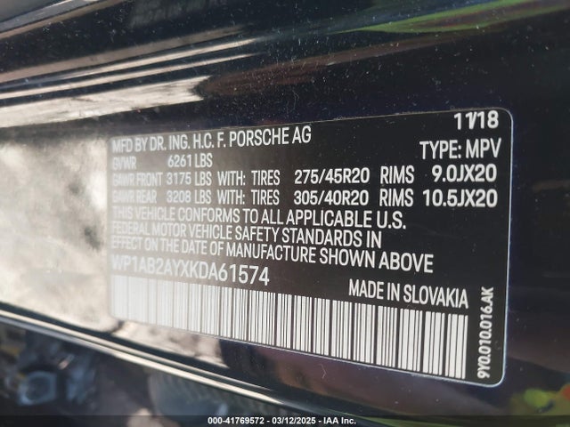 WP1AB2AYXKDA61574 Porsche CAYENNE S