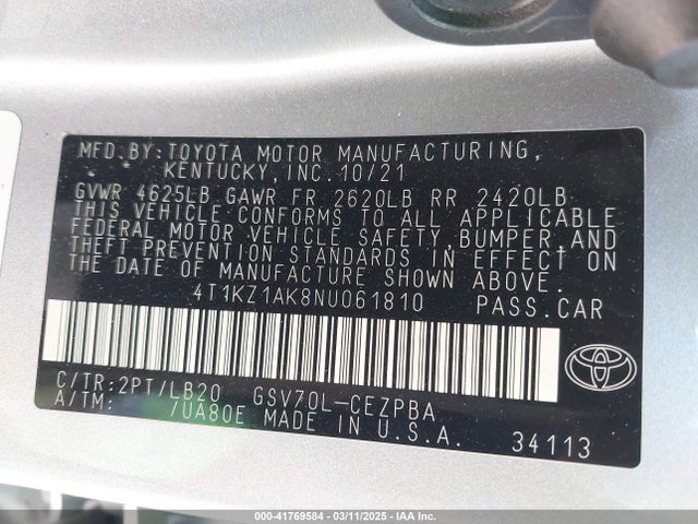 4T1KZ1AK8NU061810 Toyota Camry Xse V6