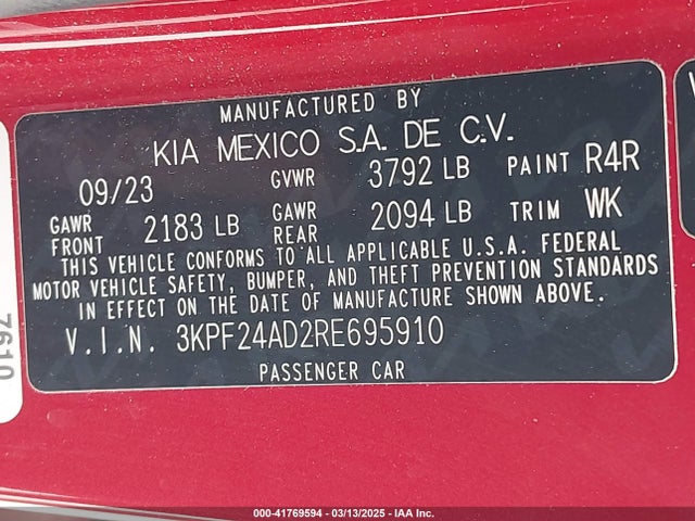 KIA Forte Lxs 2024 3KPF24AD2RE695910 Image 9