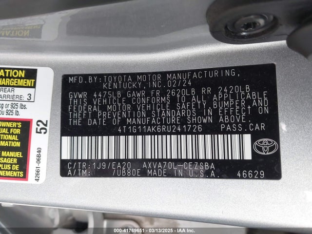 4T1G11AK6RU241726 Toyota CAMRY SE