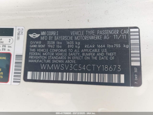 2012 MINI COOPER S WMWSV3C54CTY18673 Photo 8