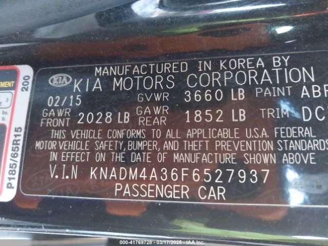 KNADM4A36F6527937 KIA RIO LX