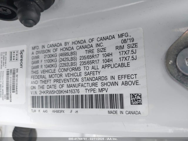 Honda CR-V LX 2019 2HKRW5H39KH416376 Image 9