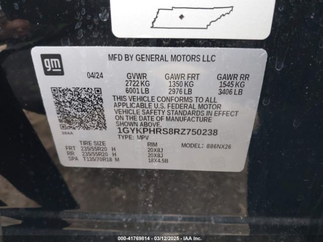 1GYKPHRS8RZ750238 Cadillac Xt6 Awd Sport