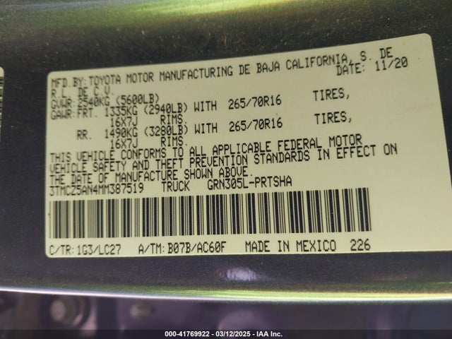 3TMCZ5AN4MM387519 Toyota Tacoma Trd Off-road