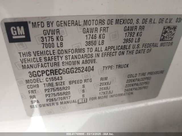 3GCPCREC6GG252404 Chevrolet Silverado 1500 1lt