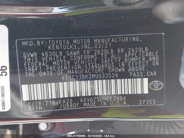 Toyota Camry Le Awd 2021 4T1C11BK2MU033526 Image 9