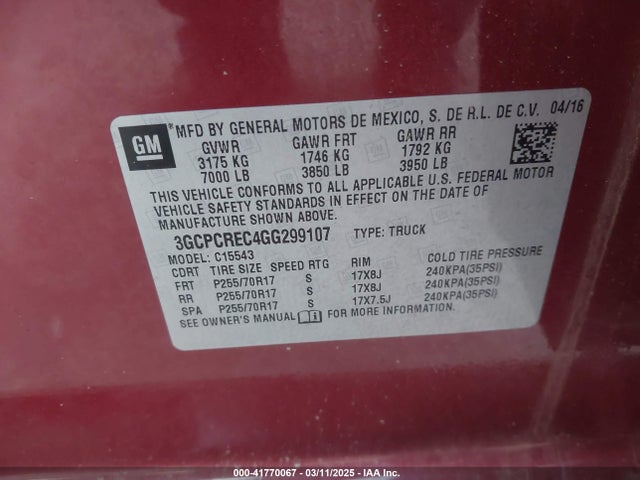 3GCPCREC4GG299107 Chevrolet Silverado 1500 1lt