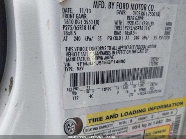 1FMJU1J51EEF14986 Ford Expedition Xlt
