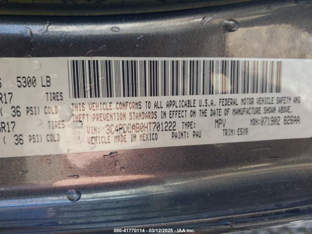 3C4PDCAB0HT701222 Dodge JOURNEY SE