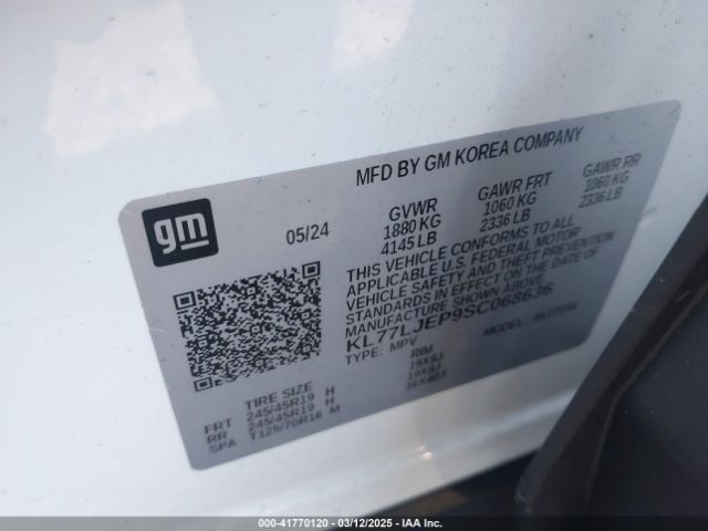 KL77LJEP9SC068636 Chevrolet Trax Fwd 2rs