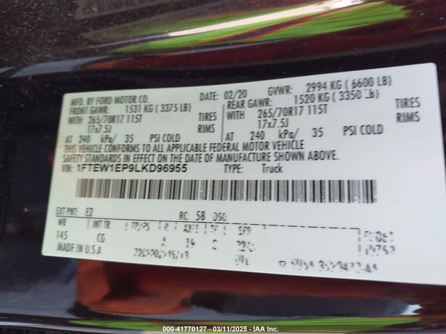 Ford F-150 Xl 2020 1FTEW1EP9LKD96955 Image 9