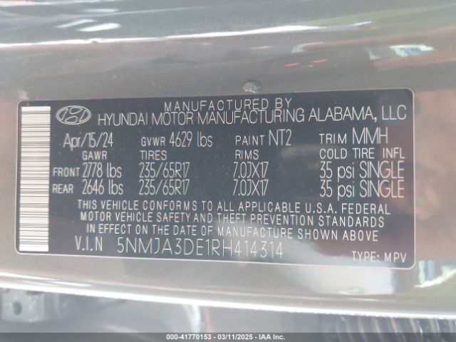 5NMJA3DE1RH414314 Hyundai TUCSON SE